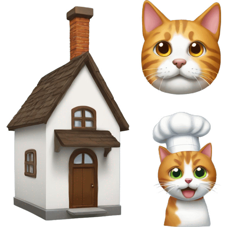 house with dog and cat, the chef hat replaces chimney emoji