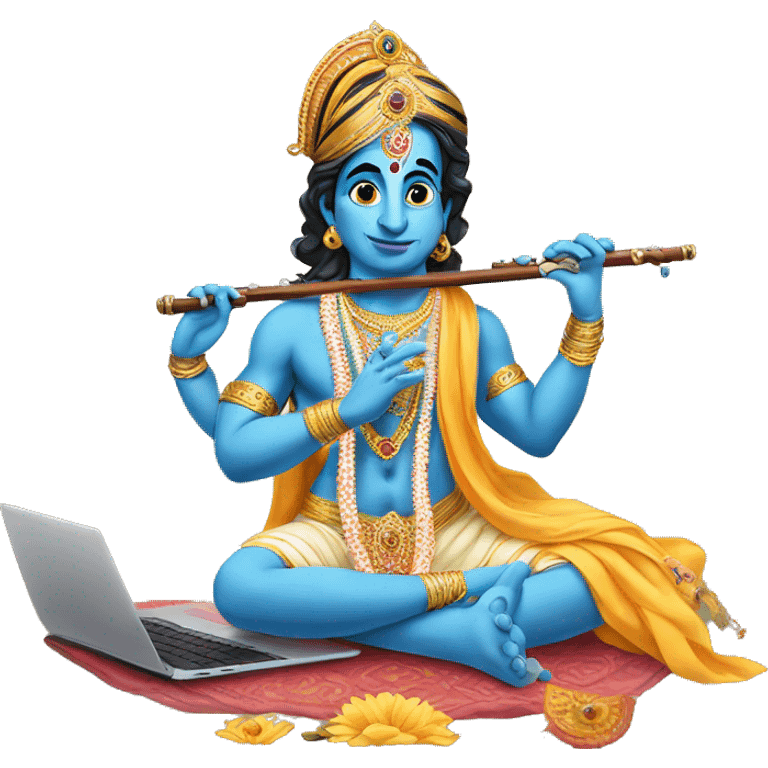 Lord Krishna with laptop and flute emoji