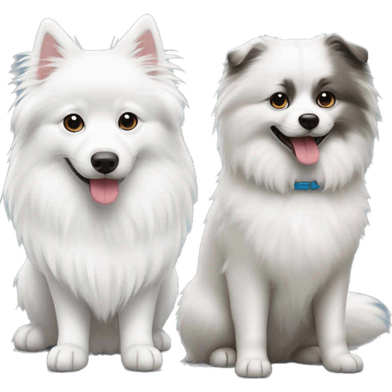 two animals side by side one japanese spitz and one grey and white ragdoll emoji