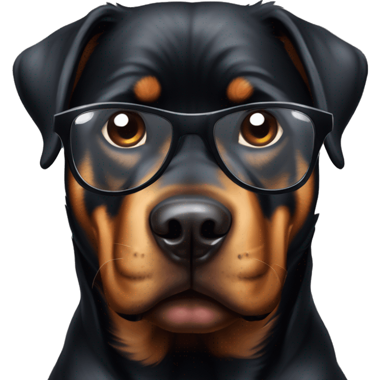 un perro rottweiler con lentes emoji