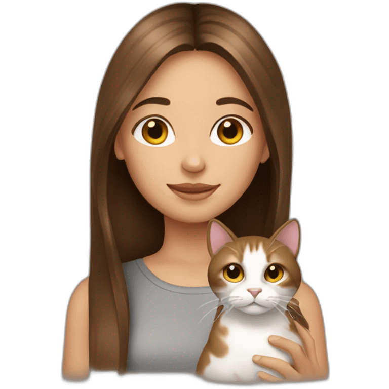 Brown straight hair girl with a cat emoji