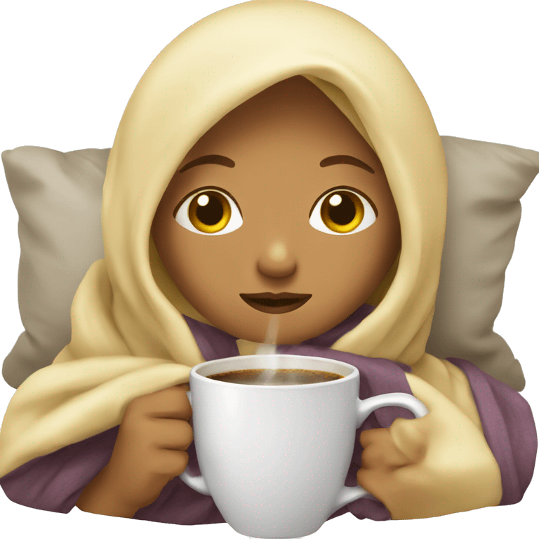 girl blond inside a blanket sipping coffee eyes closed emoji