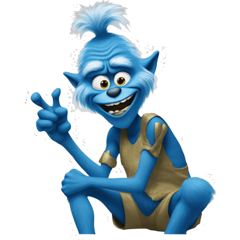 A blue grinch pointing at his knee emoji