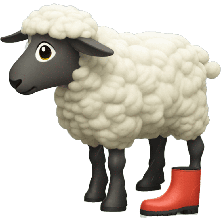 Profile Sheep with big rain boots and farmer boy behind it emoji