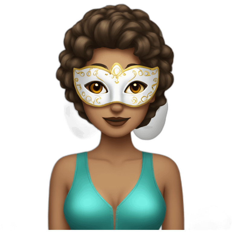 White woman brunette wearing carnaval mask emoji