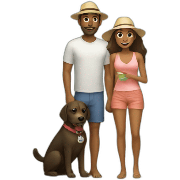 a couple with a dog at a beach emoji