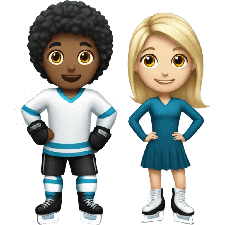 hockey player boy and a ice skater girl  emoji