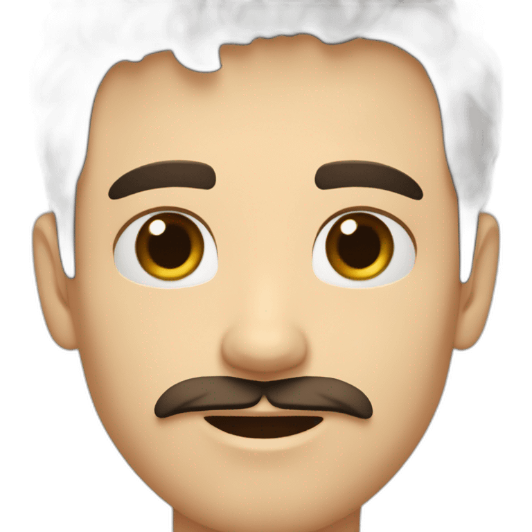 A young Caucasian man with dark brown eyes, almond-shaped eyes, short dark brown hair, and a small dark brown beard with a more prominent mustache. emoji