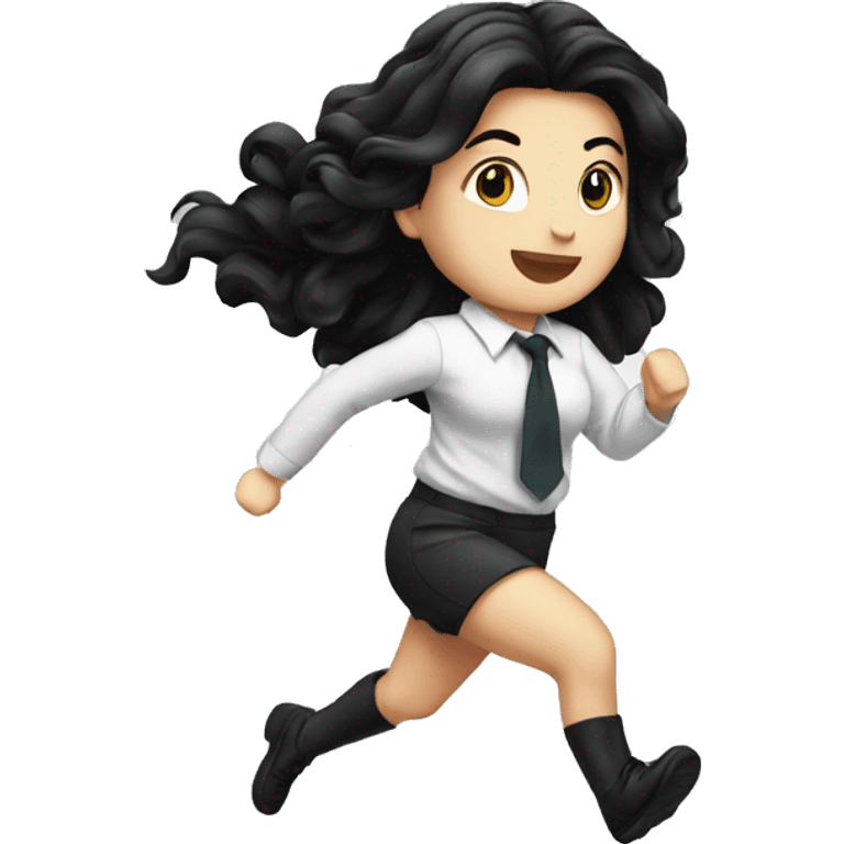 A white girl with tie up black hair running emoji