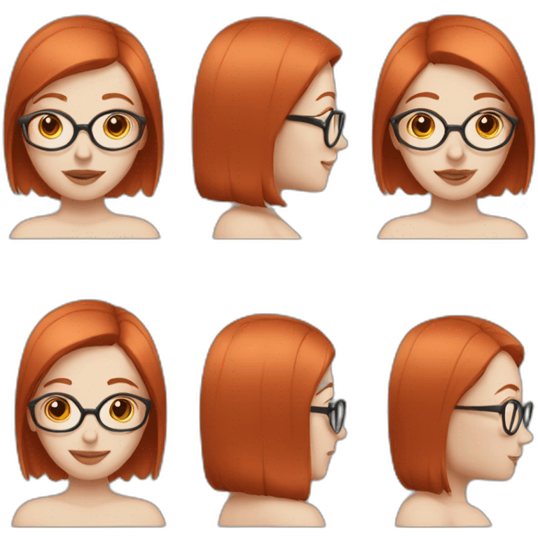 very pale girl with glasses and earrings and straight middle length red hair emoji