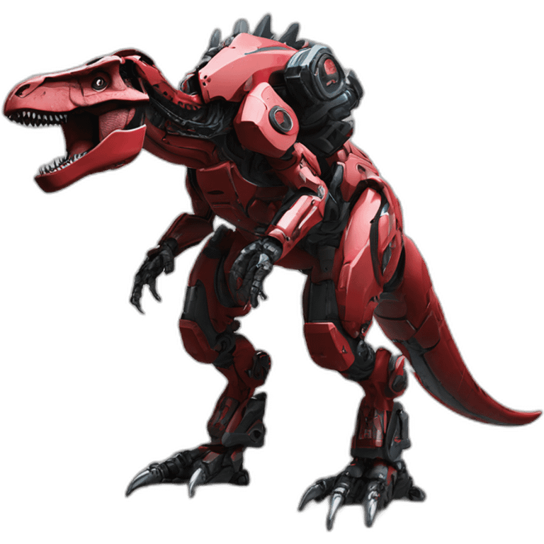 Tyrannosaurus red Mech Warrior，full body，upward view，cyberpunk style emoji