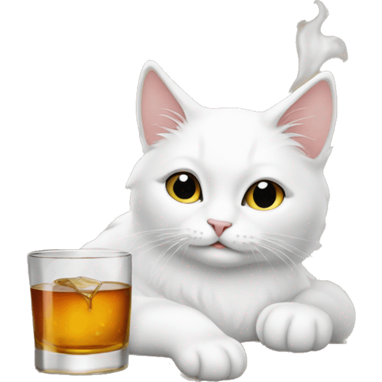 white cat drinking whiskey emoji