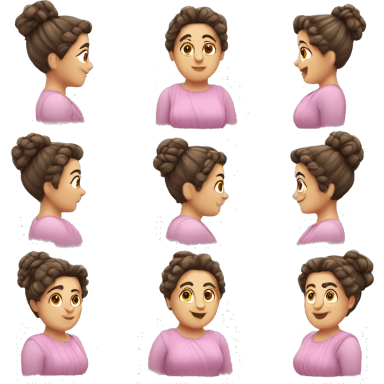 short chubby greek lady with hair up in pink scrunchy emoji