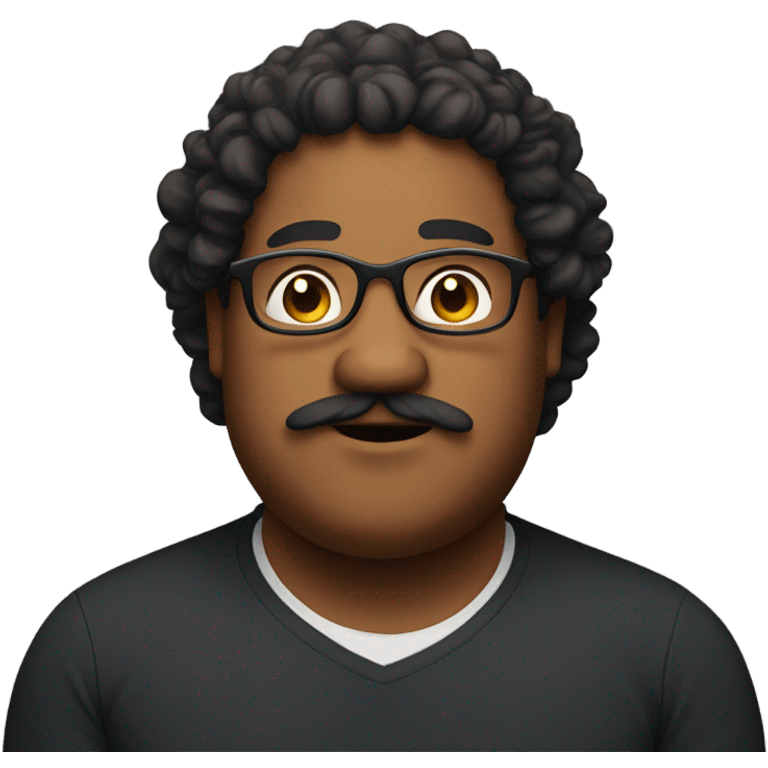 Fat brown man with mustache and glasses and curly hair emoji