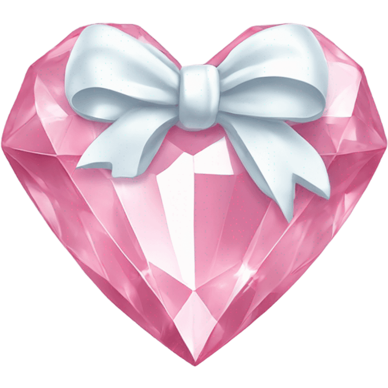 Pastel pink diamond crystal heart with white bow emoji