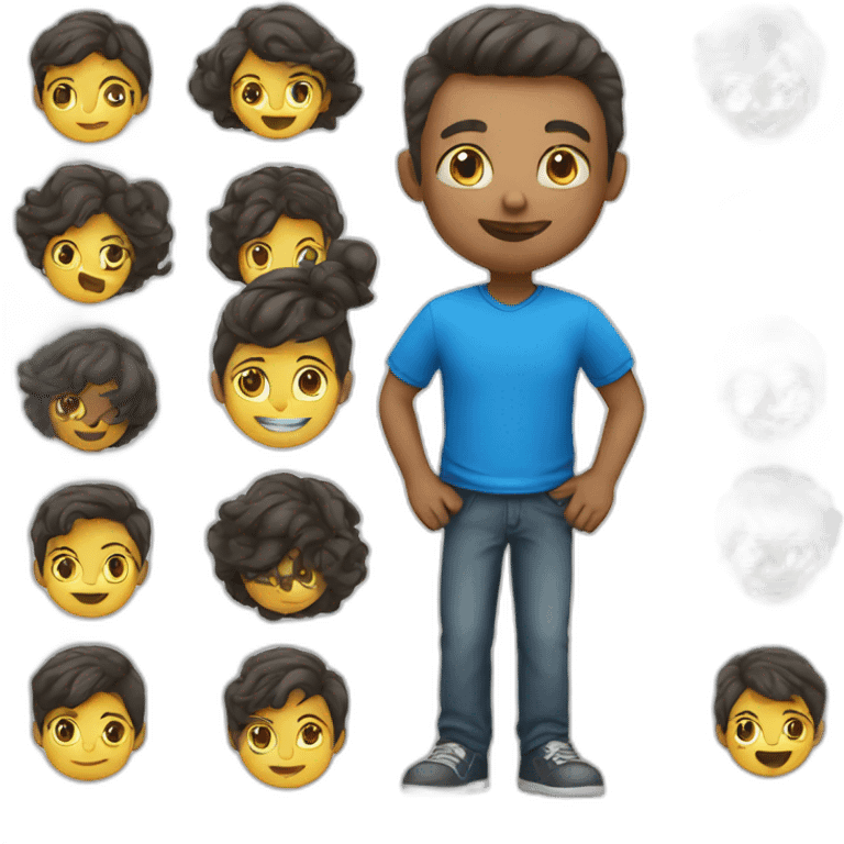 Teacher with blue tshirt kids written on emoji