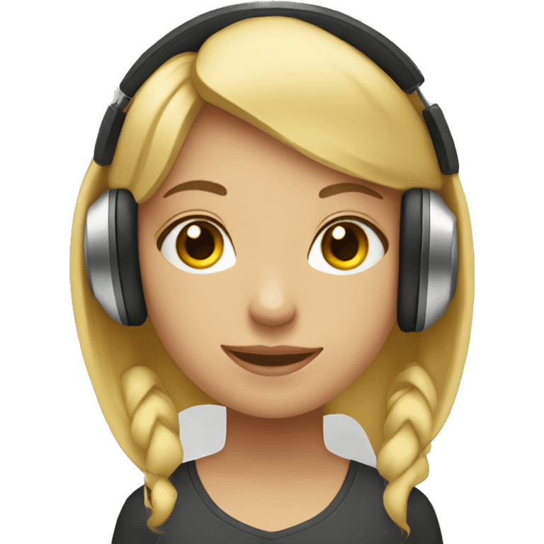 blonde straight hair girl with headphones and music notes around face emoji