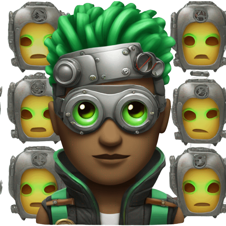 Male cyborg with thin red Mohawk and green steampunk goggles emoji