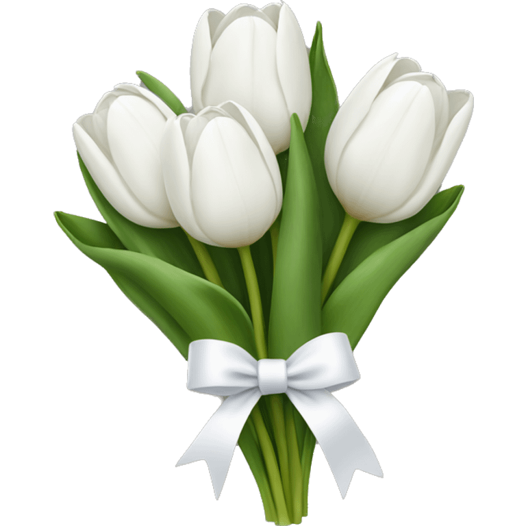 white tulip bouquet with a white bow holding the flowers together emoji