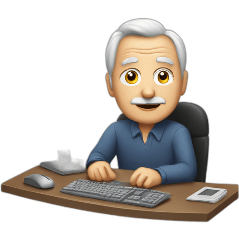 old man sitting at desk with 3 monitors emoji