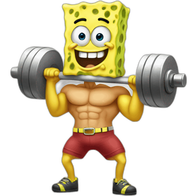 muscular SpongeBob lifting weights emoji