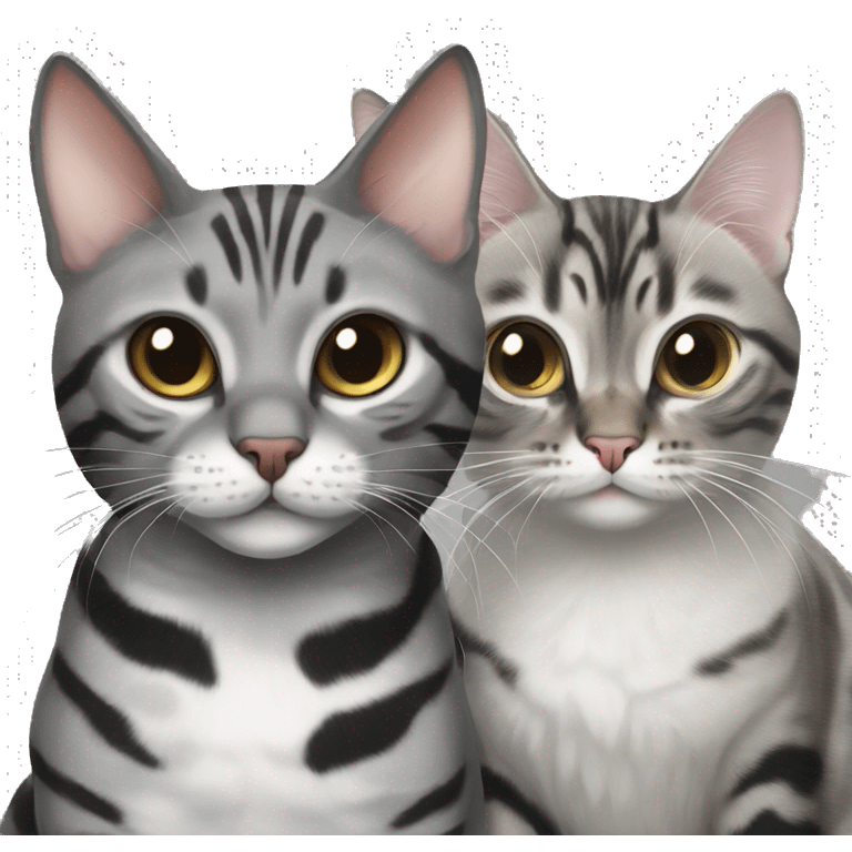 Grey bengal cat next to black and white fluffy cat emoji