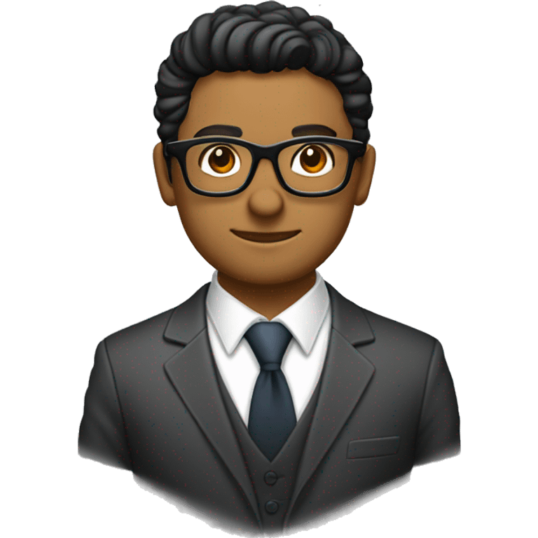 licenciada de piel morena con lentes para computadora y traje formal con brazos cruzados emoji