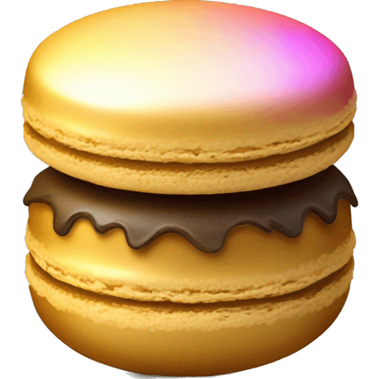 Realistic metallic gold macaroon with gradient colorful filling  emoji