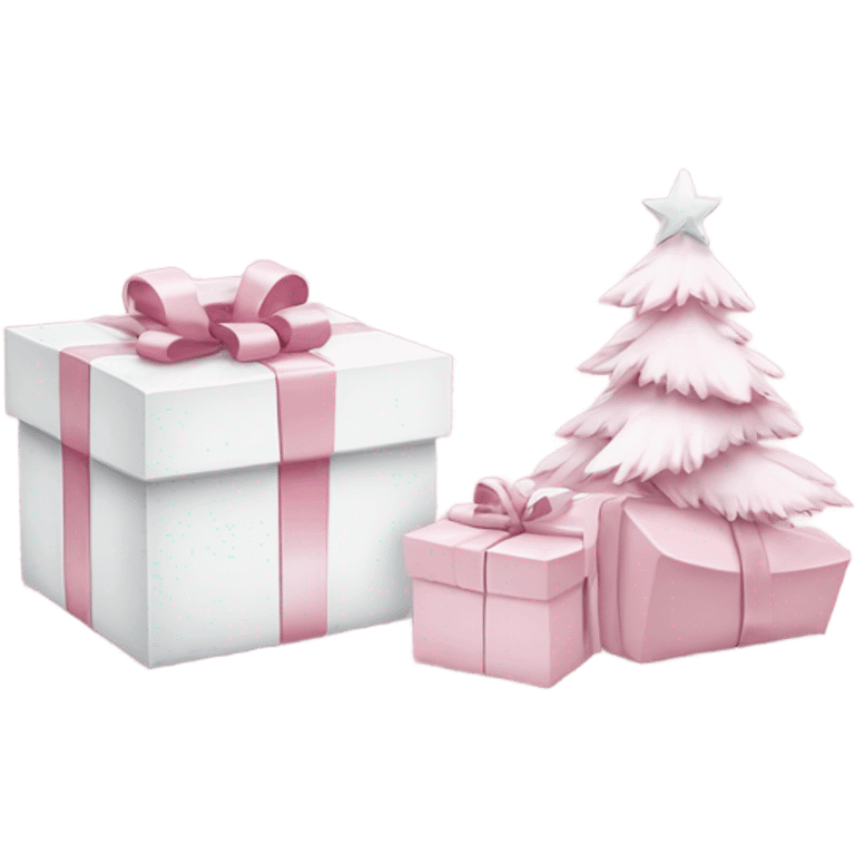 Light pink Christmas gifts under a white Christmas tree  emoji