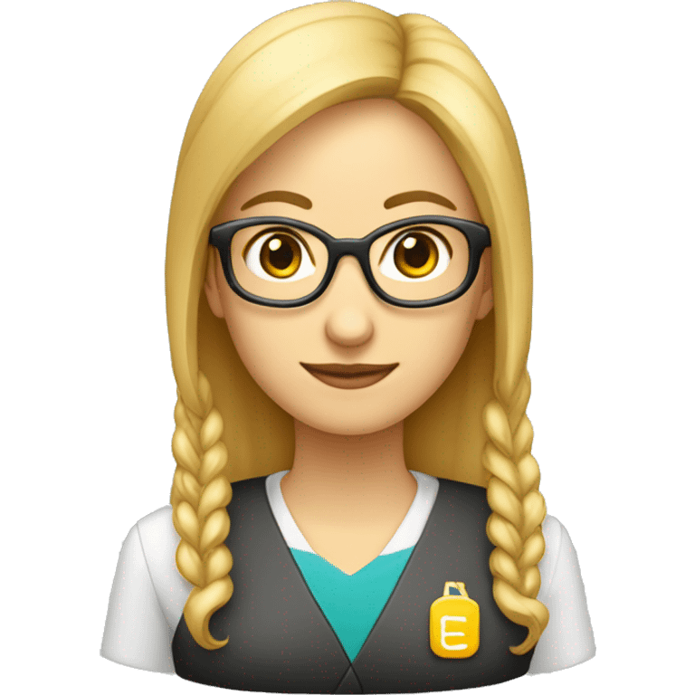 Profesora de matemáticas con gafas doradas y calculadora, rubia y de pelo corto emoji