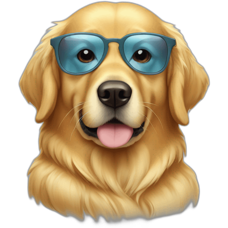 Golden retriever wearing cool glasses emoji