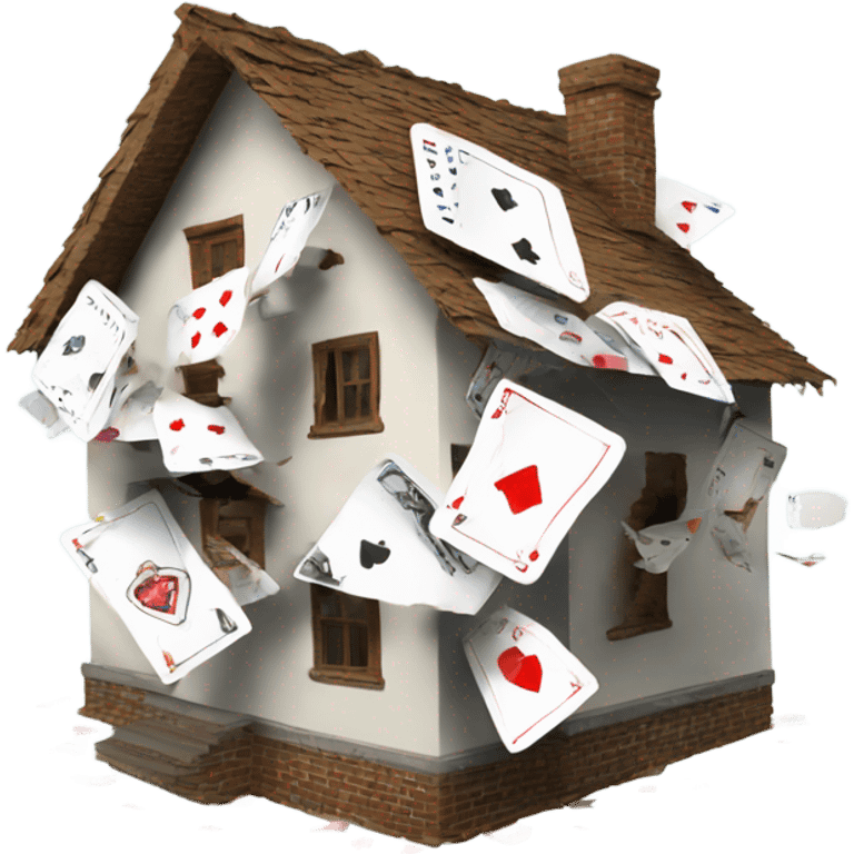 House made out of a playing cards falling apart emoji