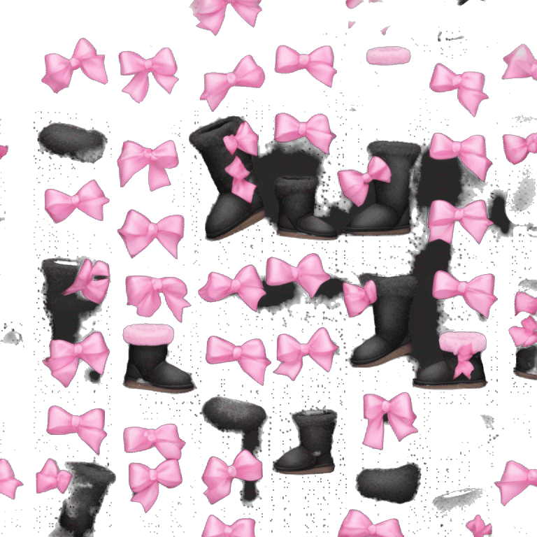 Realistic black Ugg fur boots with pink ribbon bows isolated.  emoji