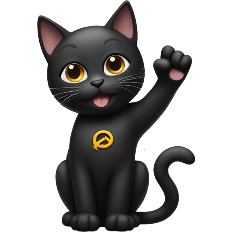 Black cat showing a peace sign with its paw emoji