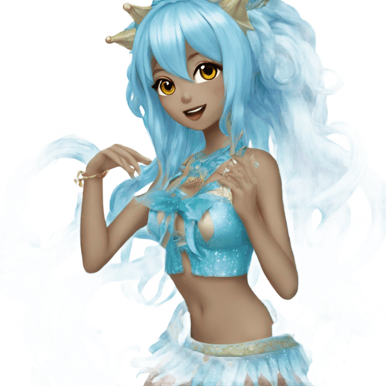 hime gyaru siren, blue skin, fins emoji