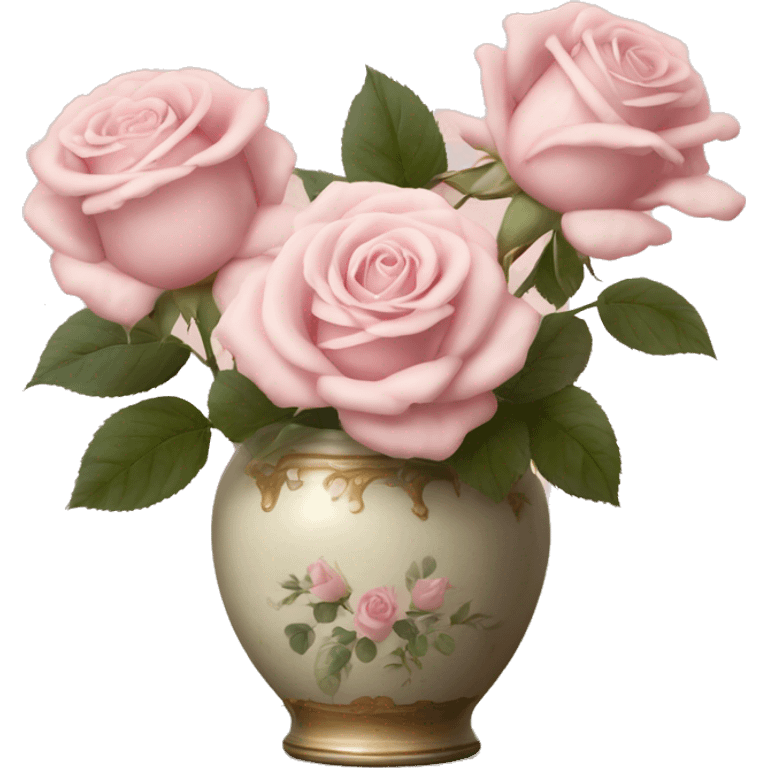 Pale pink roses in vintage vase emoji