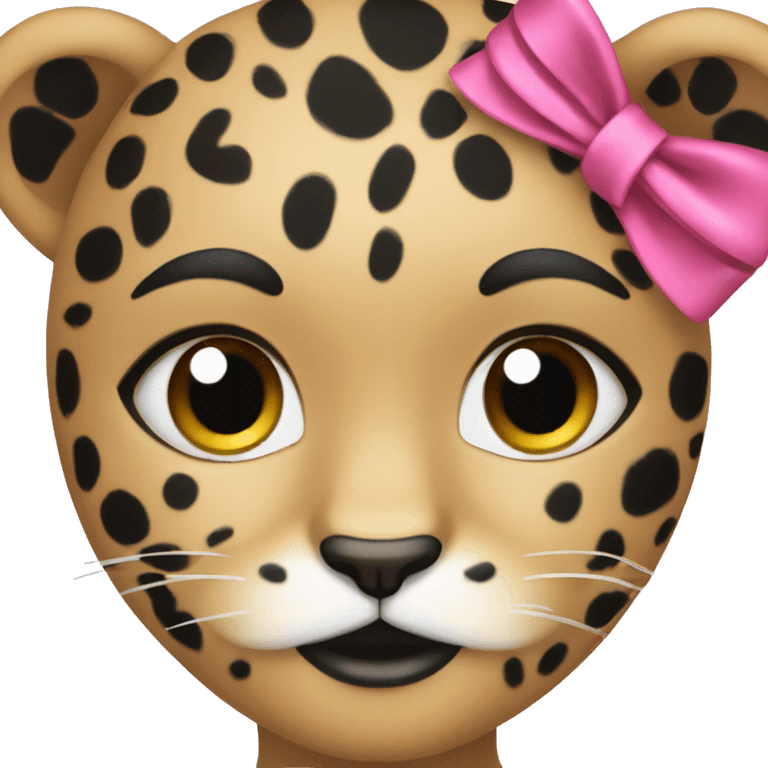  Face girl leopard with black and blue spots with pink ribbon  emoji