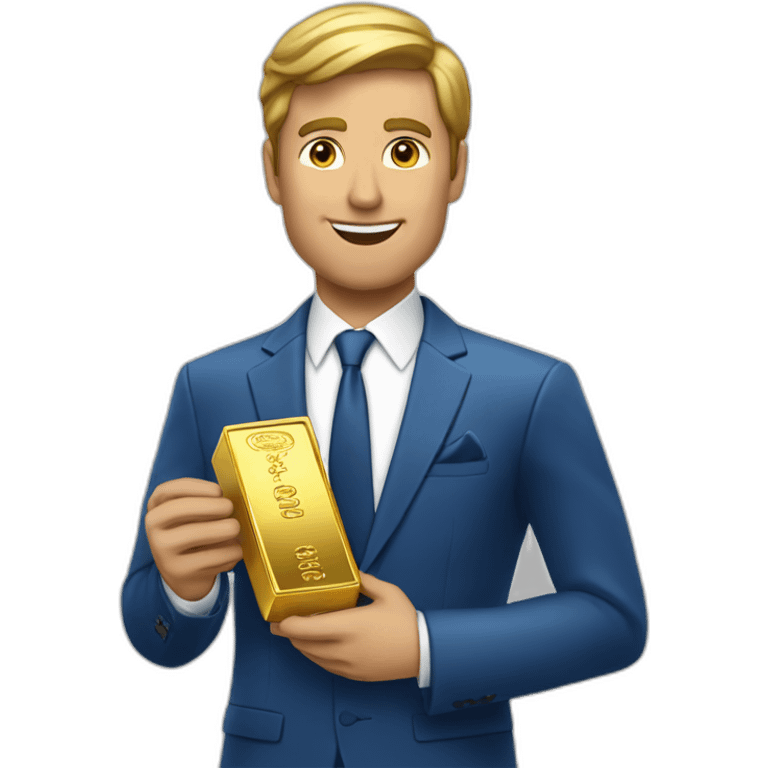 Posh-man-with-blue-suit-offering-goldbar emoji