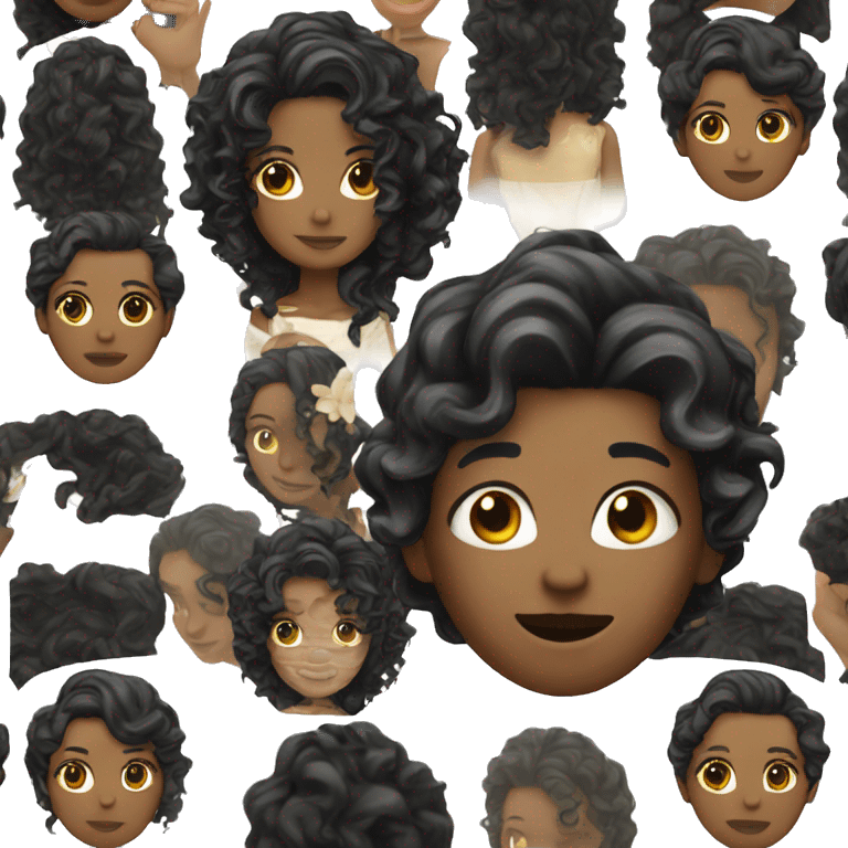 Black wavy hair and white skin emoji