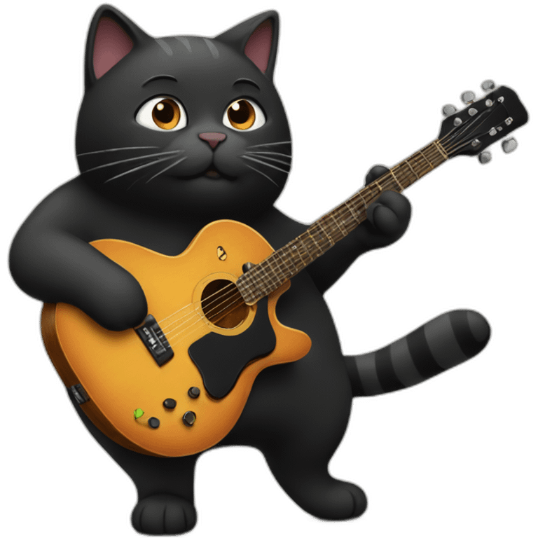 Black fat cat playing guitar emoji