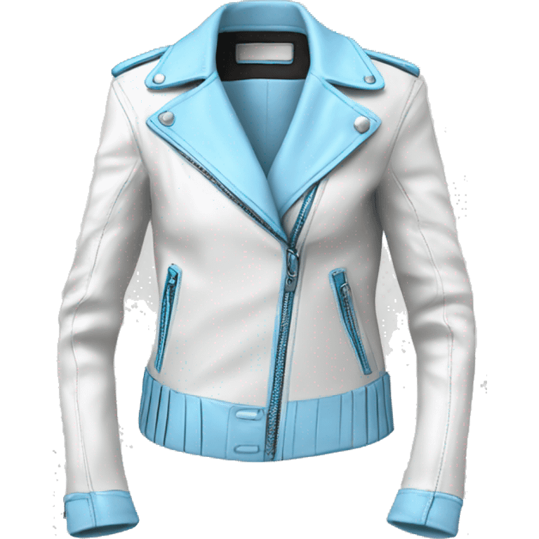 Realistic side view of a white fashion leather jacket with light blue fasteners. emoji