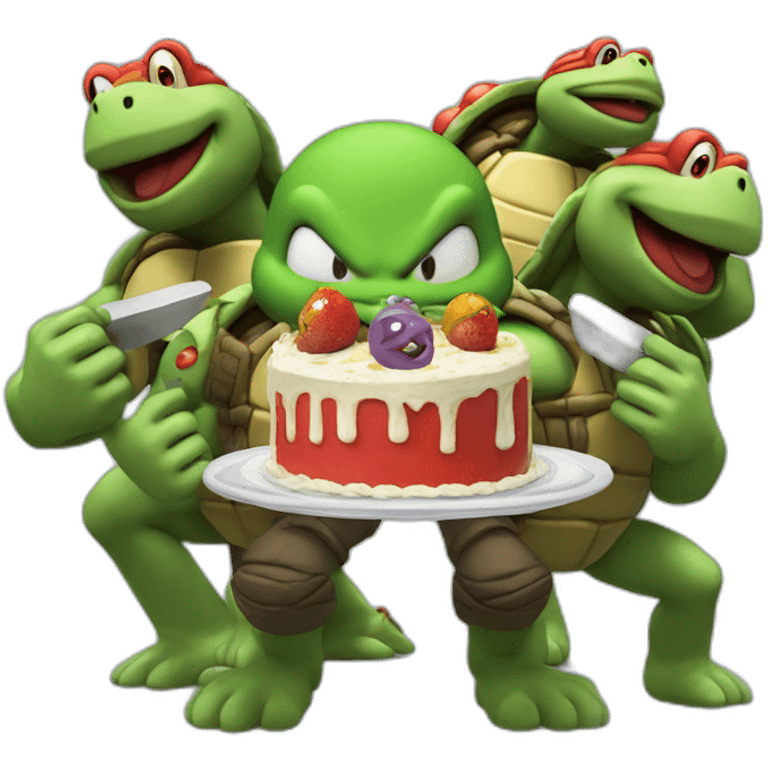 Mario with the ninja turtles eating cake emoji