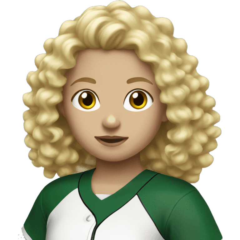 Blonde curly hair softball player with green and white jersey  emoji