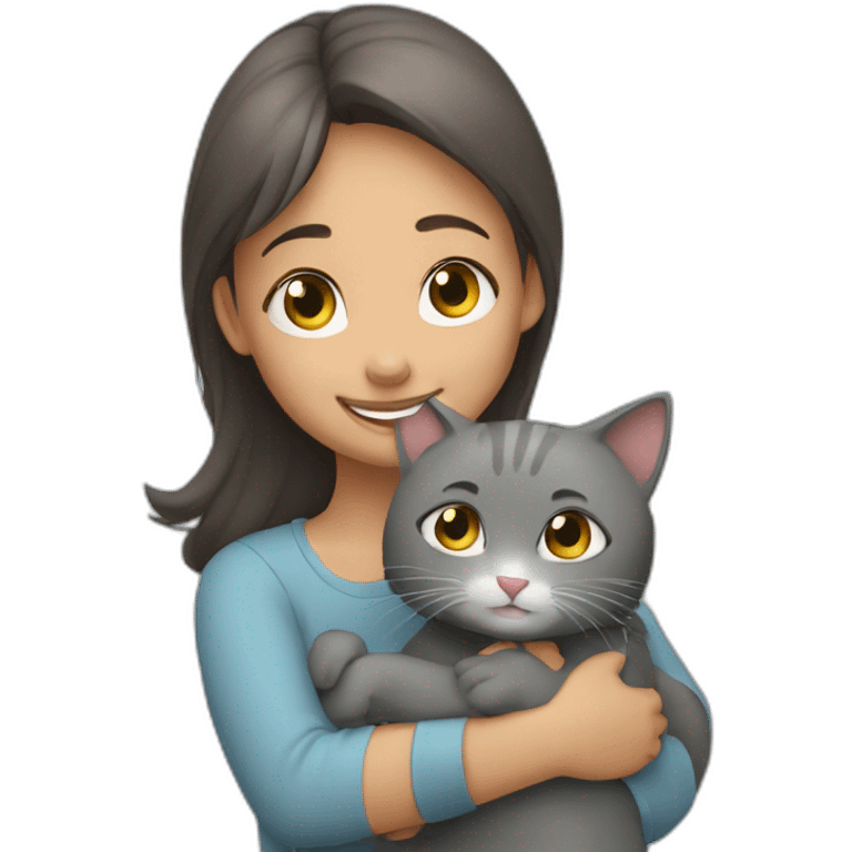 happy girl hugging gray cat emoji