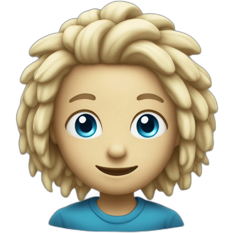 A cute Alien with blue eyes and blonde dreadlocks smiling emoji