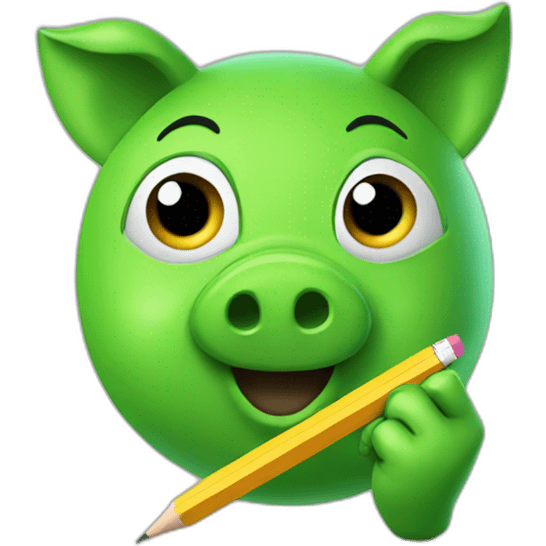 green piggy holding a pencil emoji