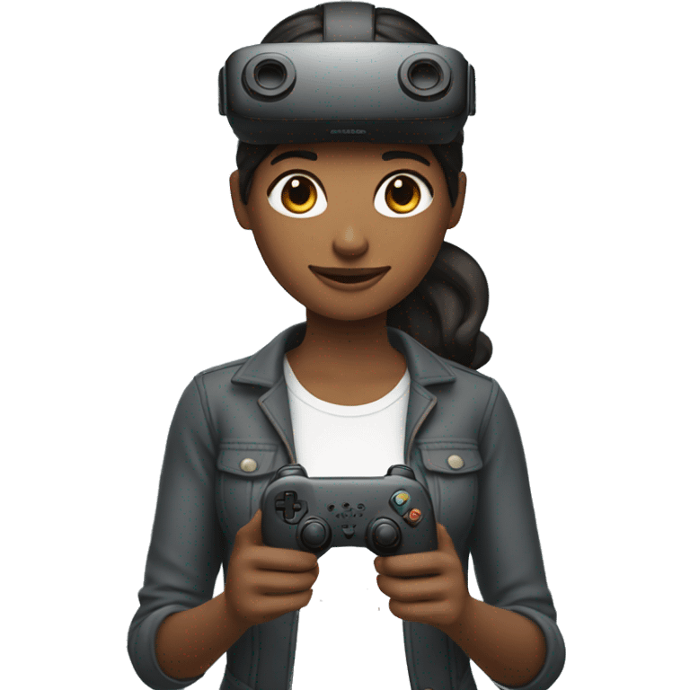 woman holding a single virtual reality controller emoji