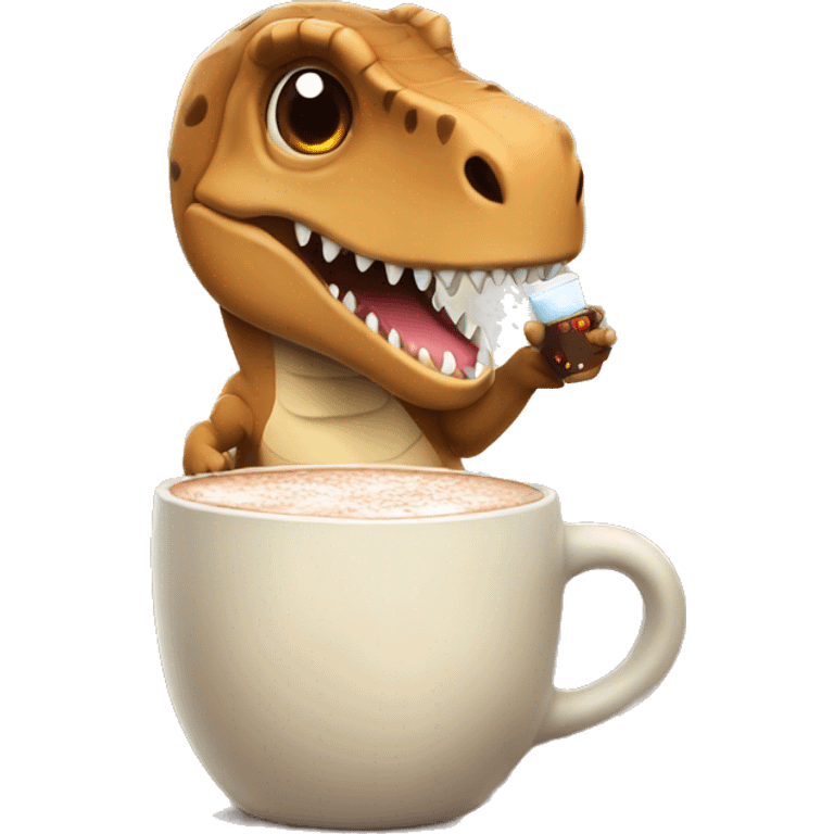 Cute T. rex drinking hot chocolate  emoji