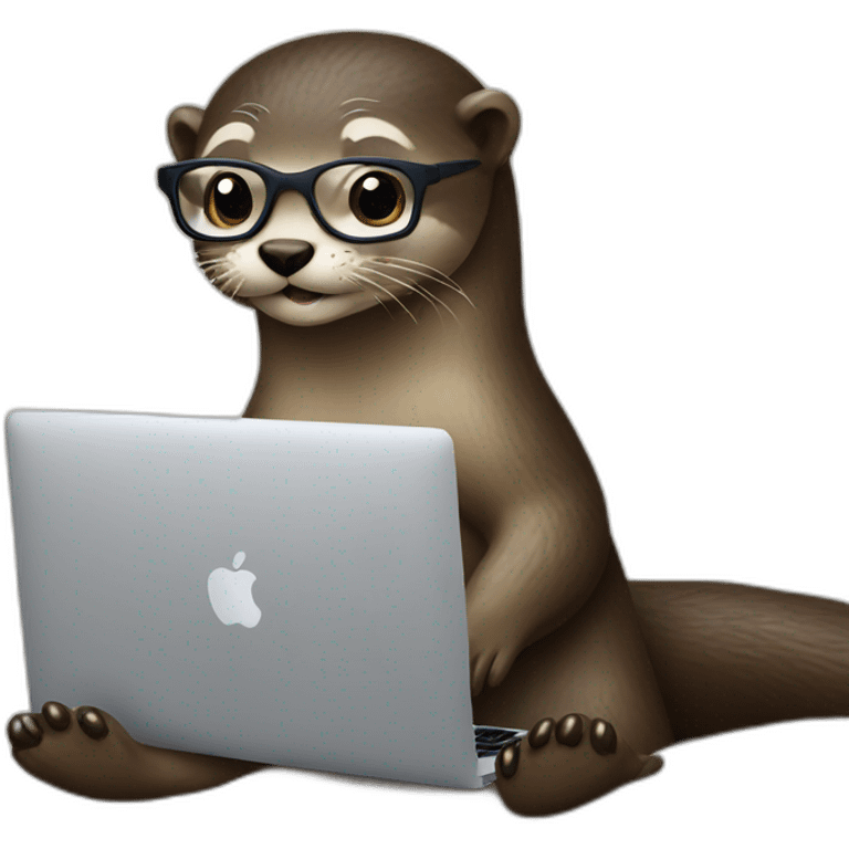 female otter with glasses use a macbook while seated against a pillow emoji