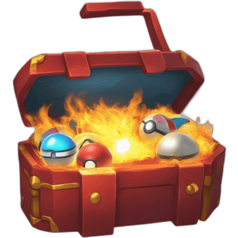 Pokemon Game LootCase Color Red Fire Flame Rich Treasure Legendary Epic Pokeballs and Pokemons Inside this have Shiny Glow emoji